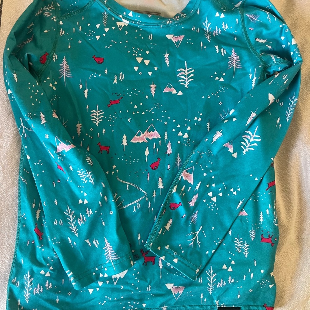 Patagonia Teal Baselayer with Pink Trim